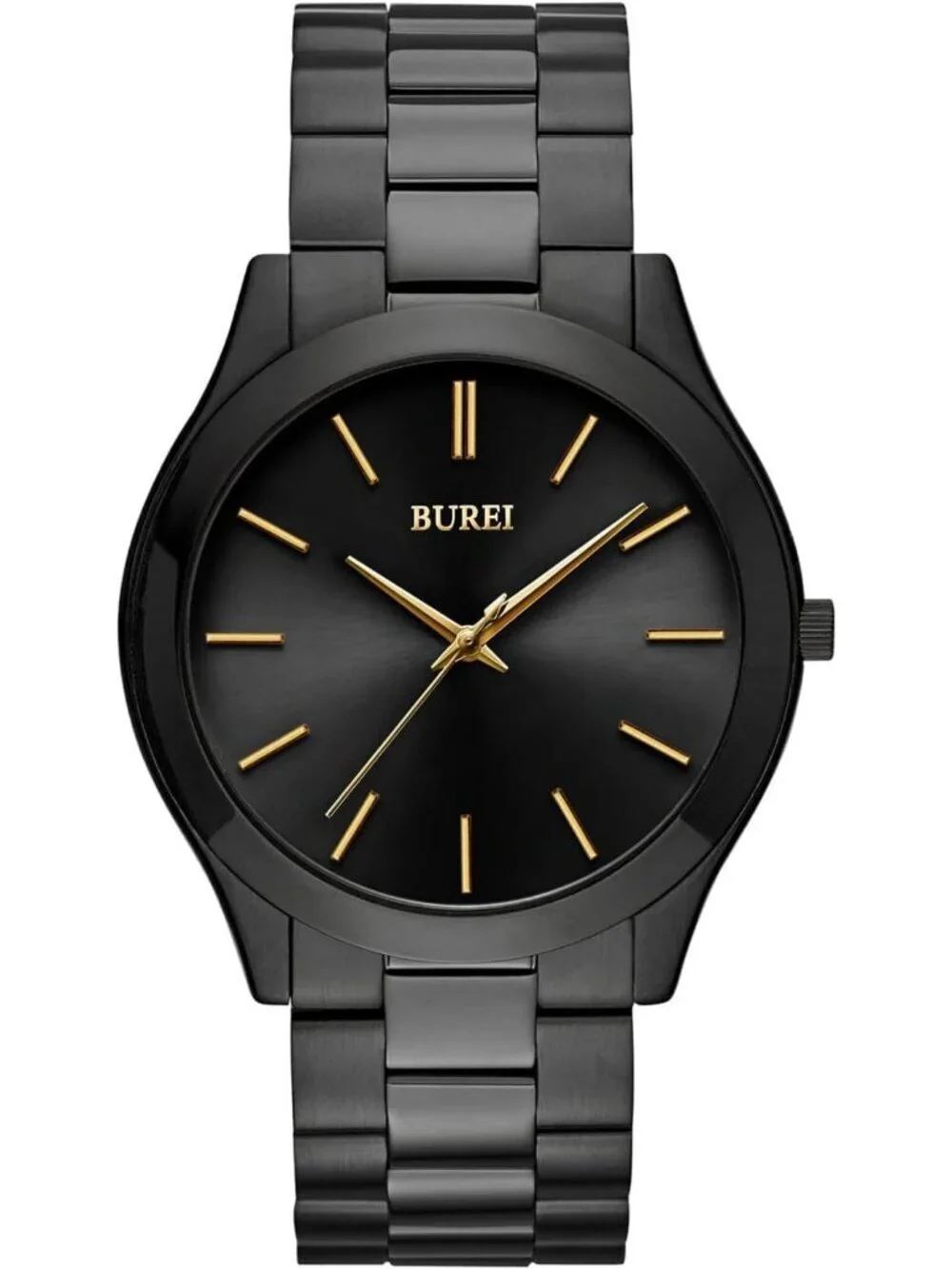 Men's Black And Gold Analog Quartz Stainless Steel Waterproof Round Luxury Watch